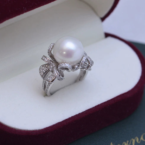 12-13mm Freshwater Pearl Bowknot Zirconia Ring - House Of Pearls