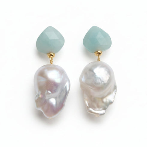Baroque Pearl Aqua Chalcedony Drop Earrings - Earrings made with hand-selected pearls from House of Pearls