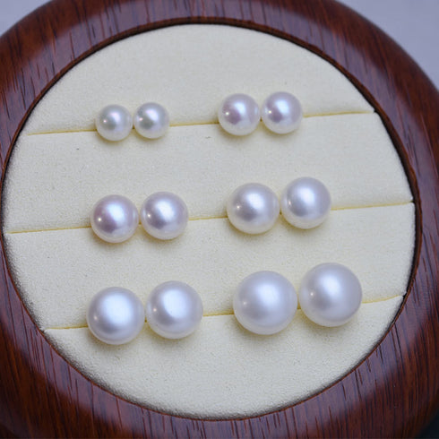 11-12mm Classic Button Freshwater Pearl Stud Earrings by House Of Pearls -JT, white pearl studs; assorted sizes
