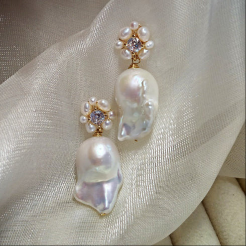 Floral Cluster Baroque Freshwater Pearl Drop Earrings - Earrings made with hand-selected pearls from House of Pearls