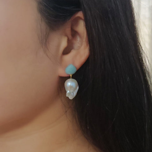 Baroque Pearl Aqua Chalcedony Drop Earrings - Earrings made with hand-selected pearls from House of Pearls