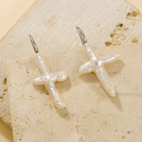 Cross Pearl Hook Earrings - House Of Pearls