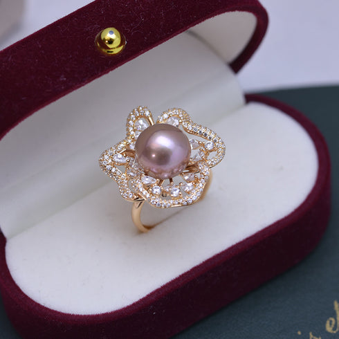 11-12mm Freshwater Pearl Floral&Cubic Zirconia Ring - House Of Pearls