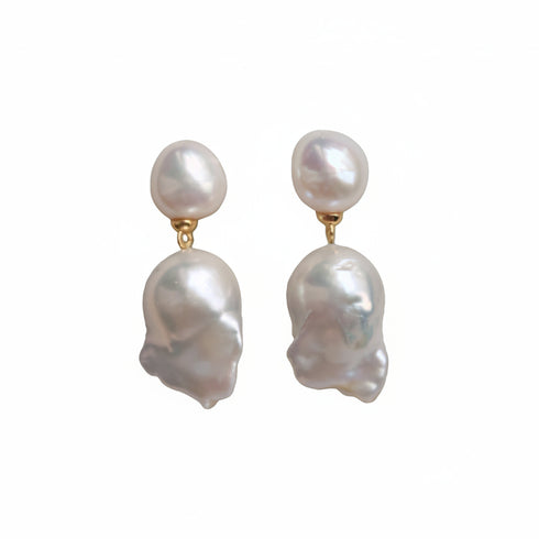 Double Pearl Baroque Drop Earrings - Earrings made with hand-selected pearls from House of Pearls