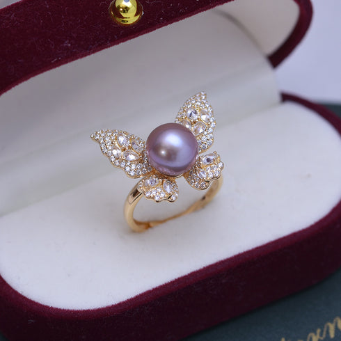 9-10mm Freshwater Pearl Butterfly &Cubic Zirconia Ring - House Of Pearls