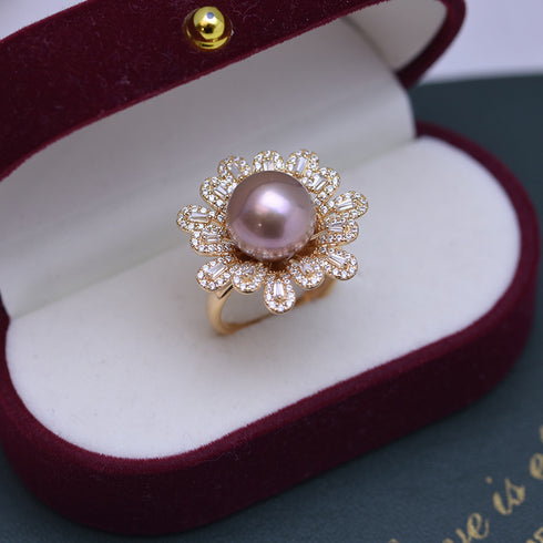 11-12mm Freshwater Pearl Cubic Zirconia Floral Ring - House Of Pearls
