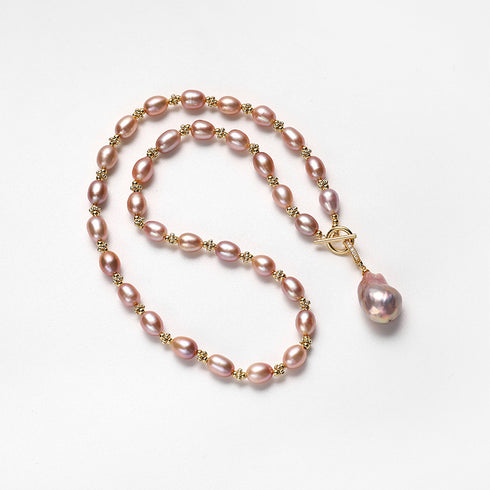 Purple Rice Pear Beads Baroque Pearl Pendant Necklace - House Of Pearls