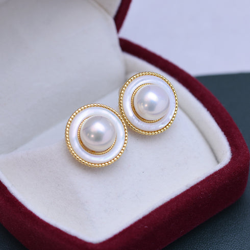 9-10mm Freshwater Pearl Round & Elysia Earrings - House Of Pearls