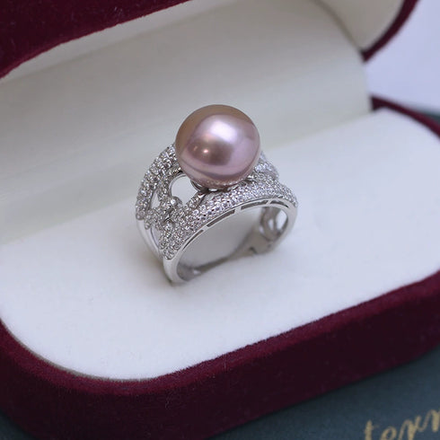 10-11mm Freshwater Pearl Wide Cubic Zirconia Ring - House Of Pearls