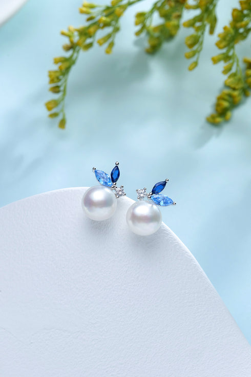 8-9mm Blue Dainty Pearl Earrings