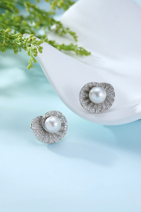 Seashell Freshwater Pearl Ear Stud Earrings