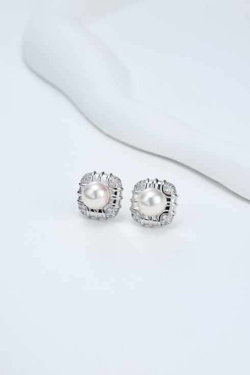 7-8mm White Akoya Pearl Square Stud Earrings