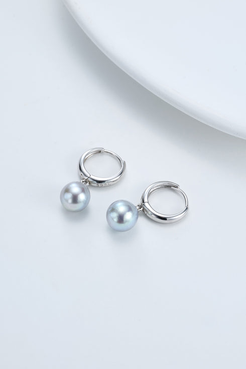 7-8mm Silver Blue Akoya Pearl Hoop Earrings