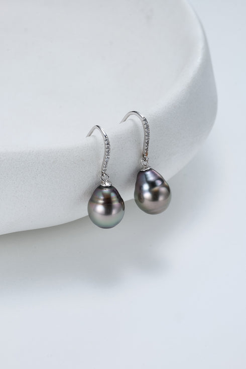 11-12mm Tahitian Black Baroque Pearl Hook Earrings