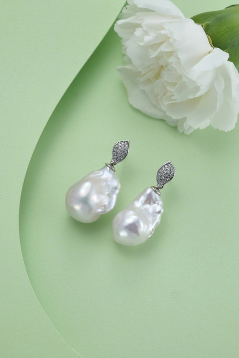 11-13mm CZ Bold Baroque Pearl Earrings
