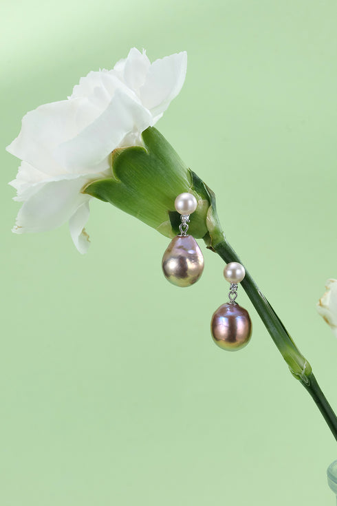 10-12mm Pink Purple Baroque Pearl Drop Earrings