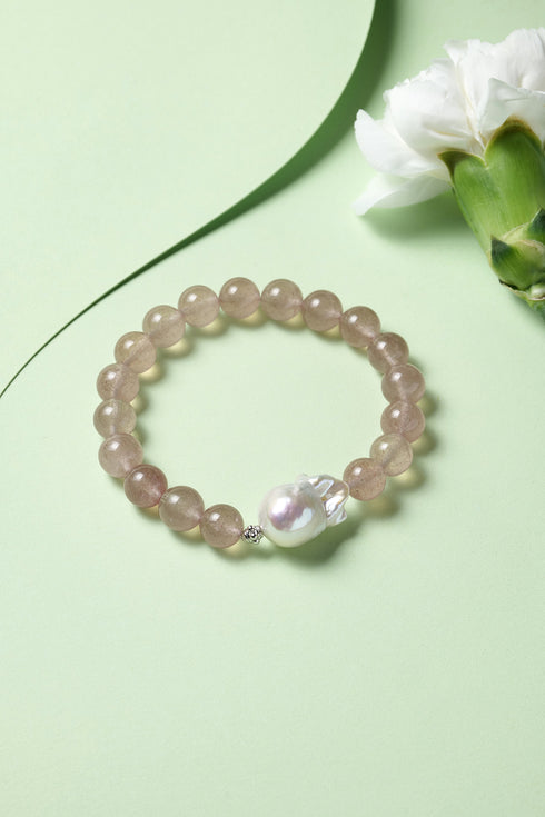 Rose Quartz Beads with Baroque Pearl Braclet