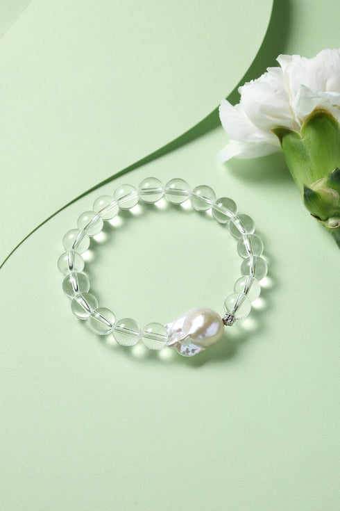 White Crystal Beads Baroque Pearl Bracelet