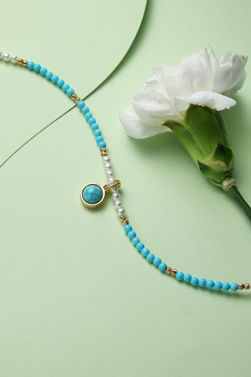 Turquoise and Pearl Beaded Necklace