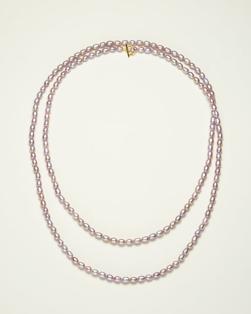 43-Inch Long Freshwater Purple Rice Pearl Necklace
