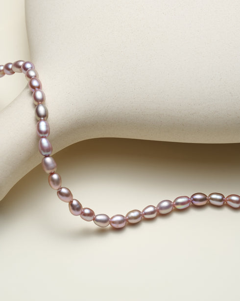 43-Inch Long Freshwater Purple Rice Pearl Necklace