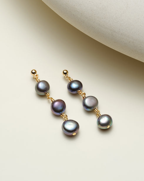 Peacock Blue Button Baroque Pearl Earrings