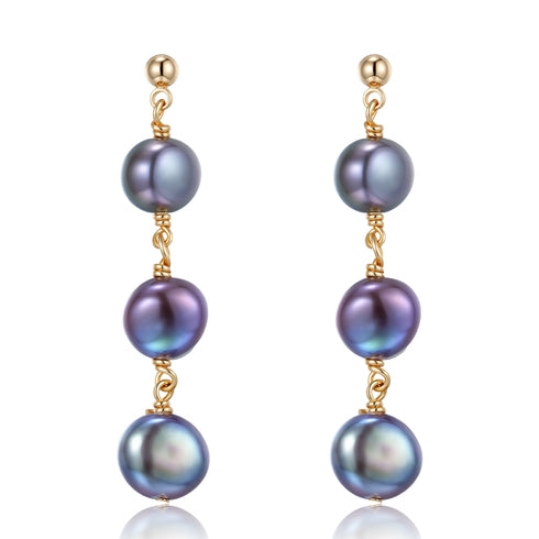 Peacock Blue Button Baroque Pearl Earrings