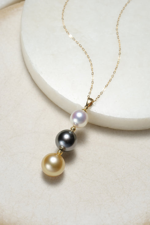 Seawater Multicolor Triple Pearl Pendant Necklace House of Pearls with lavender, gray and champagne pearls.