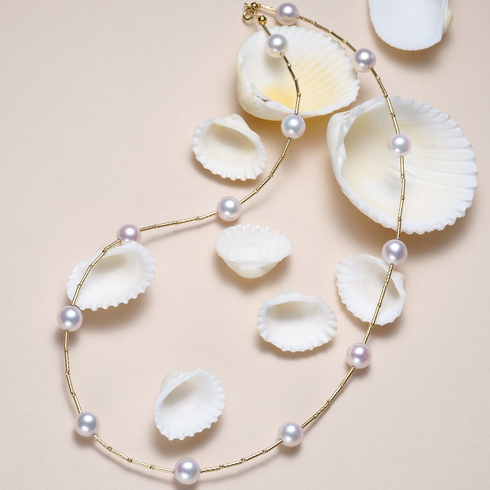 Necklace: Japanese Akoya Pearl Tincup Constellations on 18K gold, 7.5–8.0mm, House Of Pearls TA