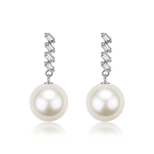 Zirconia Crown Pearl Stud Earrings by House of Pearls-JT; silver settings with pearl drops, pair