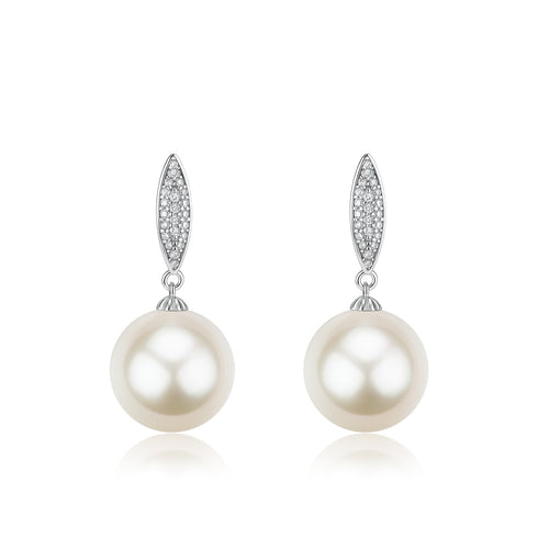 11-12mm Freshwater Pearl Marquise Zirconia Drop Earrings, pair with pavé zirconia caps and dangling pearls
