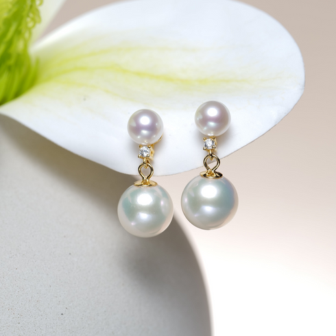 Earrings pair of 9–10mm freshwater pearls with gold filigree and crystal accents, House Of Pearls - TA