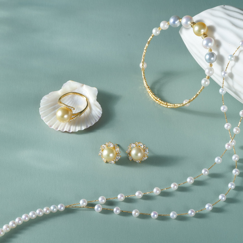 10–11mm Golden South Sea Pearl minimalist open ring, gold-tone band, House Of Pearls XM