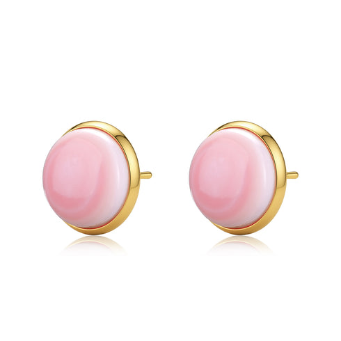 Princess Oval Pink Queen Conch Shell Earrings (2), pink conch shell pearls in gold-tone settings, House Of Pearls - LXP