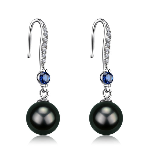 9-10mm Tahitian Pearl Sapphire Hook Earrings