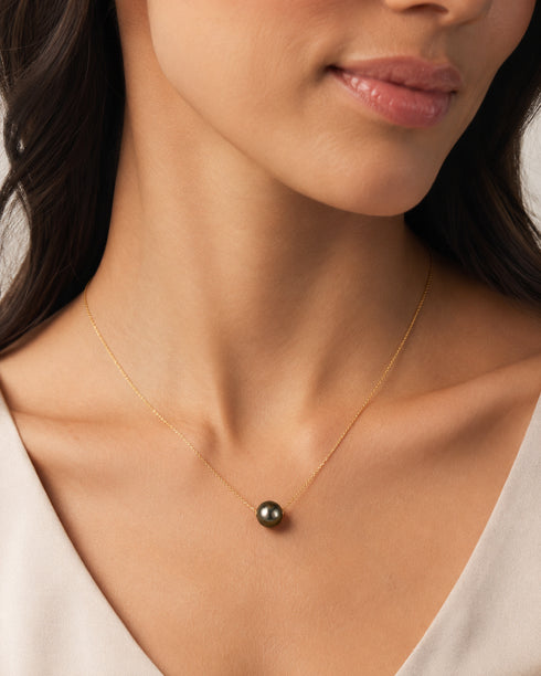 Tahitian Pearl Floating Pendant necklace on a gold-tone chain by House Of Pearls - DL