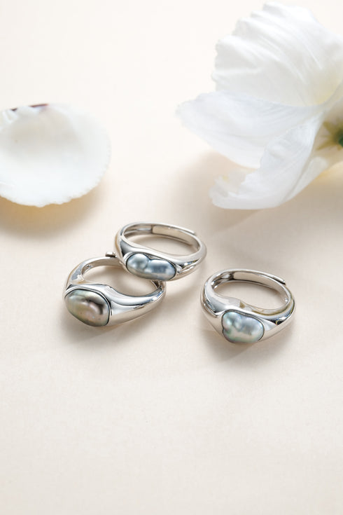 11-12mm Tahitian Pearl Sapphire Halo Ring by House Of Pearls XM, set of 3 silver-tone rings with blue-grey pearls