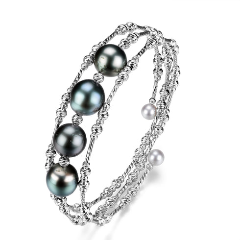 3-9mm Tahitian Pearl Bracelet by House Of Pearls -TA with silver twisted bead cord strands