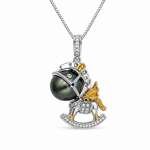 Tahitian Pearl Rocking Horse Pendant Necklace