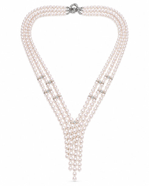 V-Shaped Aurora Pearl Sweater Necklace, multi-strand pearl necklace with silver clasp, House Of Pearls - TA