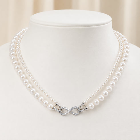 Versa Infinity dual-strand freshwater pearl necklace with a silver infinity clasp