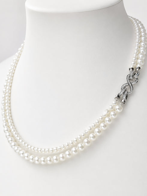 Versa Infinity Dual-Strand Freshwater Pearl Necklace by House Of Pearls FT; white pearls, silver infinity clasp.