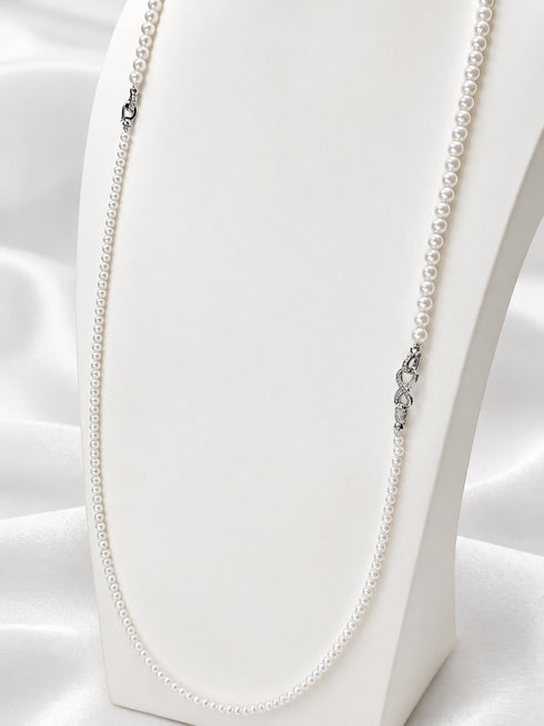 Versa Infinity Dual-Strand Freshwater Pearl Necklace, white pearls with silver infinity clasp
