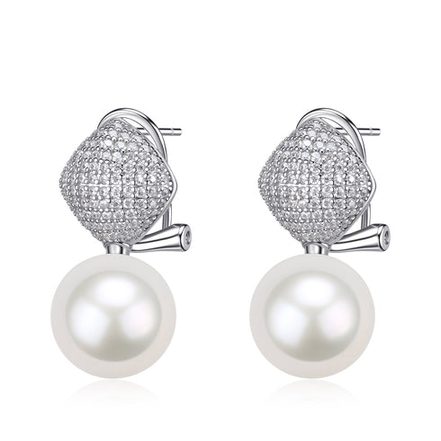 10-11mm Pavé Cushion Top Freshwater Pearl Drop Earrings