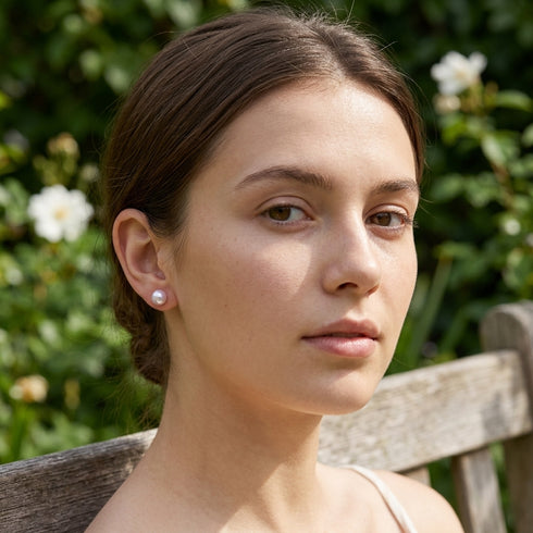 White Button Freshwater Pearl Stud Earrings by House Of Pearls -JT