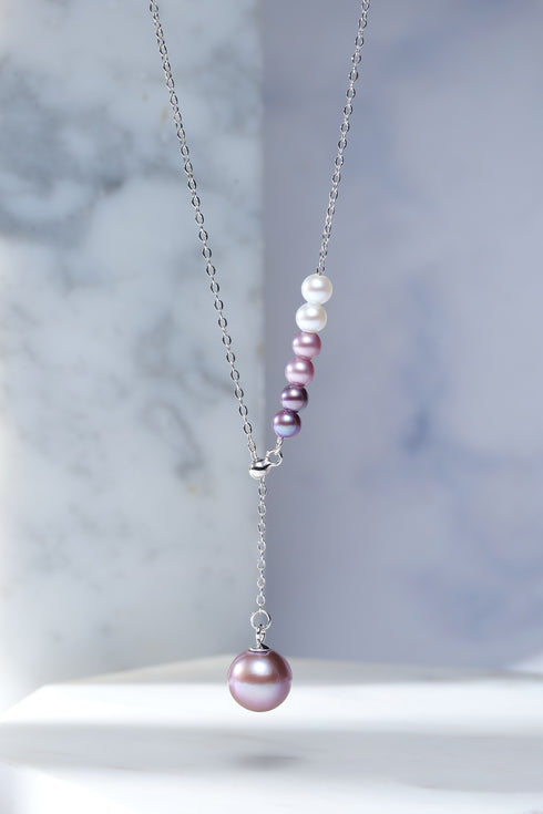 Necklace Freshwater Pearl Aurora Vine with silver chain and 10–11mm multicolor pearls
