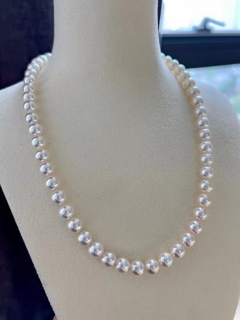 7-8.5mm Japanese Akoya White Pearl Strand Necklace - 14K White Gold