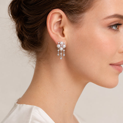 Earrings: 5-6mm Akoya pearl tassel earrings by House Of Pearls -LC, silver-tone with crystal drops