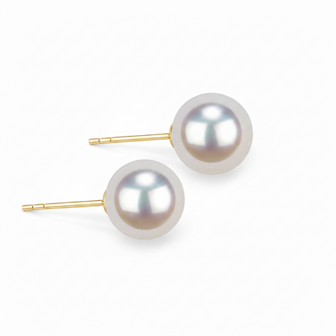 Pair of pearl stud earrings, 8–9mm Akoya, white luster pearls on gold posts, House Of Pearls -LC