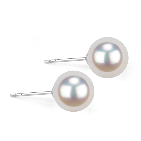 7.5-8mm White Akoya Pearl Stud Earrings 18K Gold - Earrings made with hand-selected pearls from House of Pearls